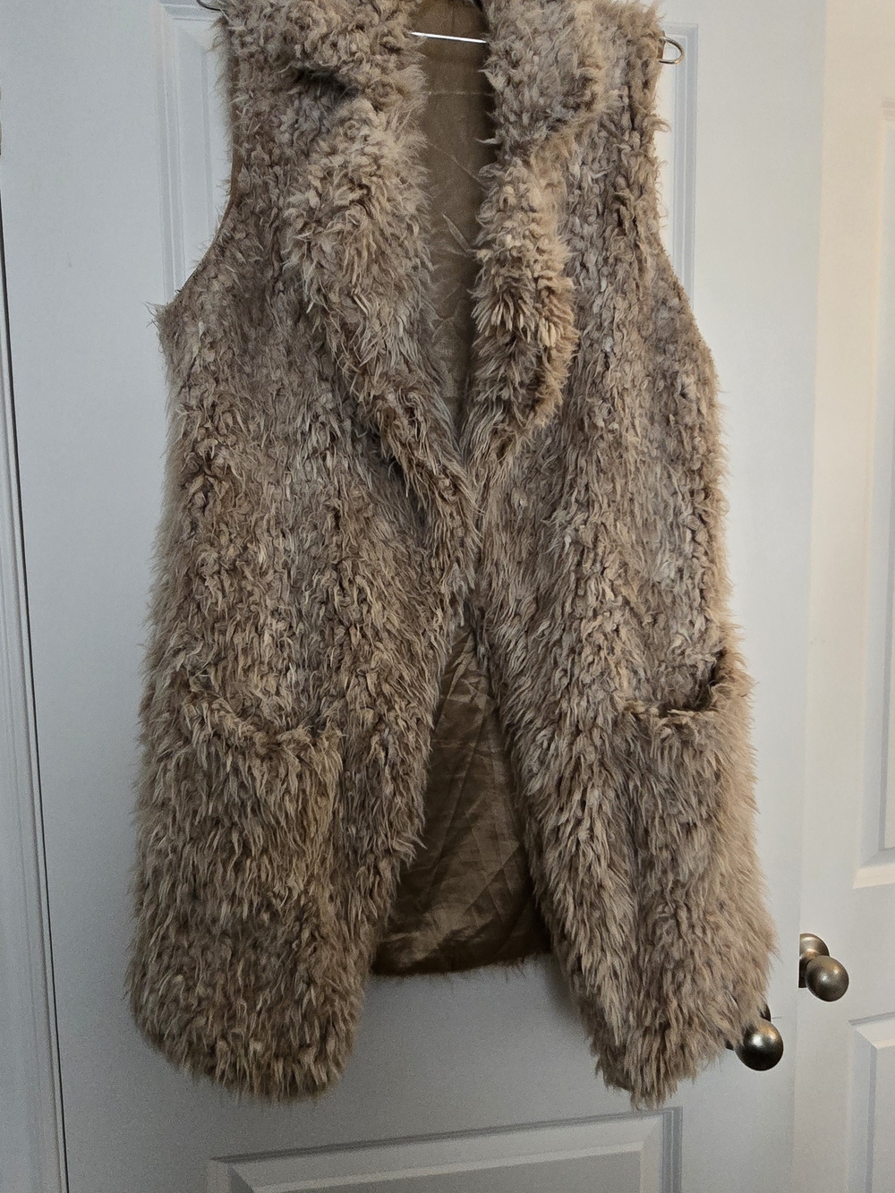 Faux Fur Sleeveless Vest - Beige